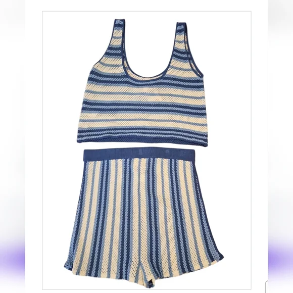 Solid & Striped The Charlie Knit Tank & Shorts Set Blue Large NWT - Picture 6 of 11